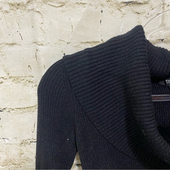 WHBM Black Metallic Weave Ribbed Cowl Neck Sweater - Picture 2 of 5